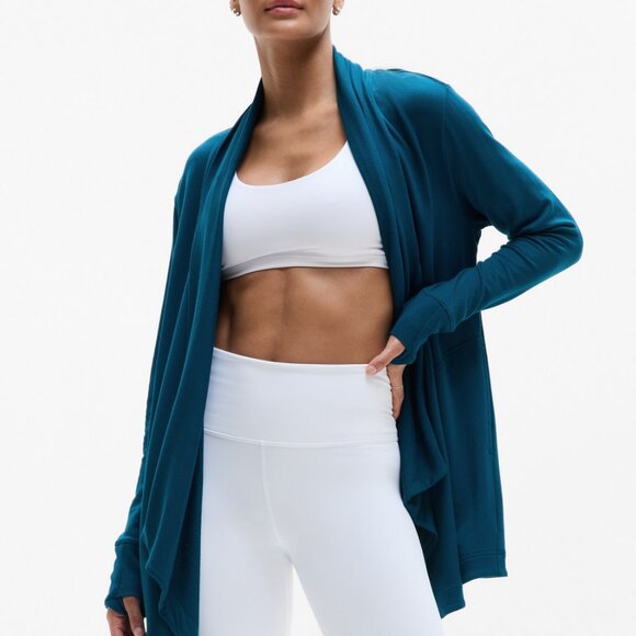 Athleta Pranayama Long Wrap Cardigan Coastal Teal Lifestyle Athletic - Picture 2 of 7